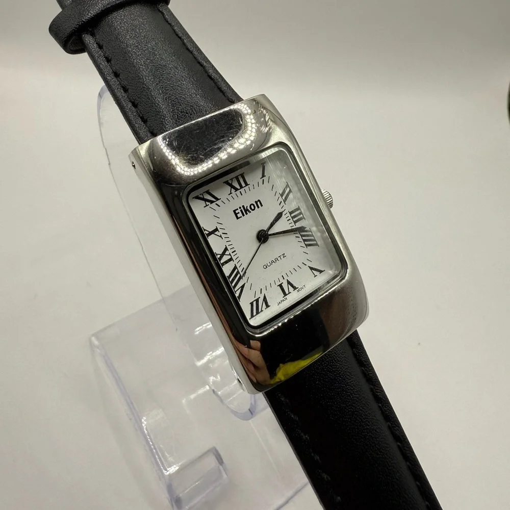 Eikon Women's Watch Black Band Silver Rectangle Bezel (New Battery)